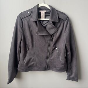 Philosophy Moto Jacket Women's Large Faux Suede New NWT Charcoal Gray Classic
